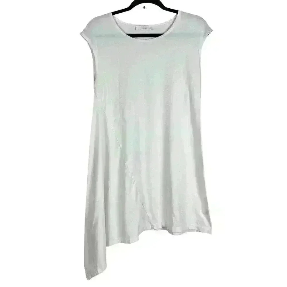 Bryn Walker White Asymmetrical Hem Bamboo Cotton‎ Blend T-Shirt Dress